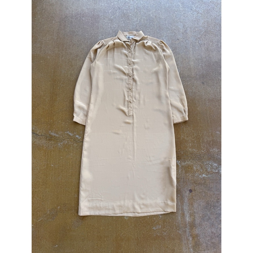 VTG 70s Pierre Balmain Paris Silk Monogram Lightweight Nude Dress WMS (L) USA